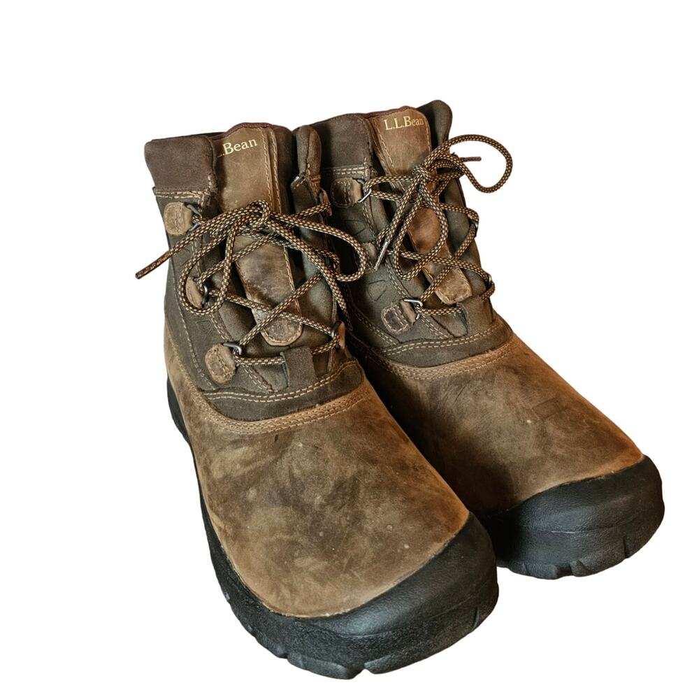 LL Bean Men's Leather Waterproof Lace Up Boots. Brown. Size 10.5